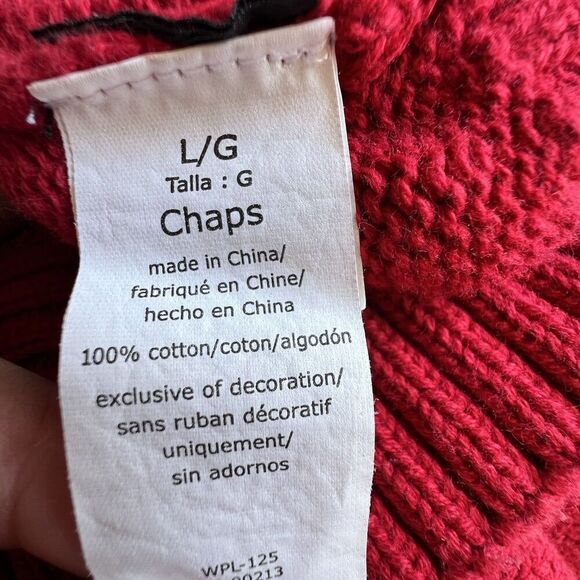 Chaps Men’s Christmas Fair Isle button ugly Sweater Red Black knit deer Sz L. - Picture 5 of 9